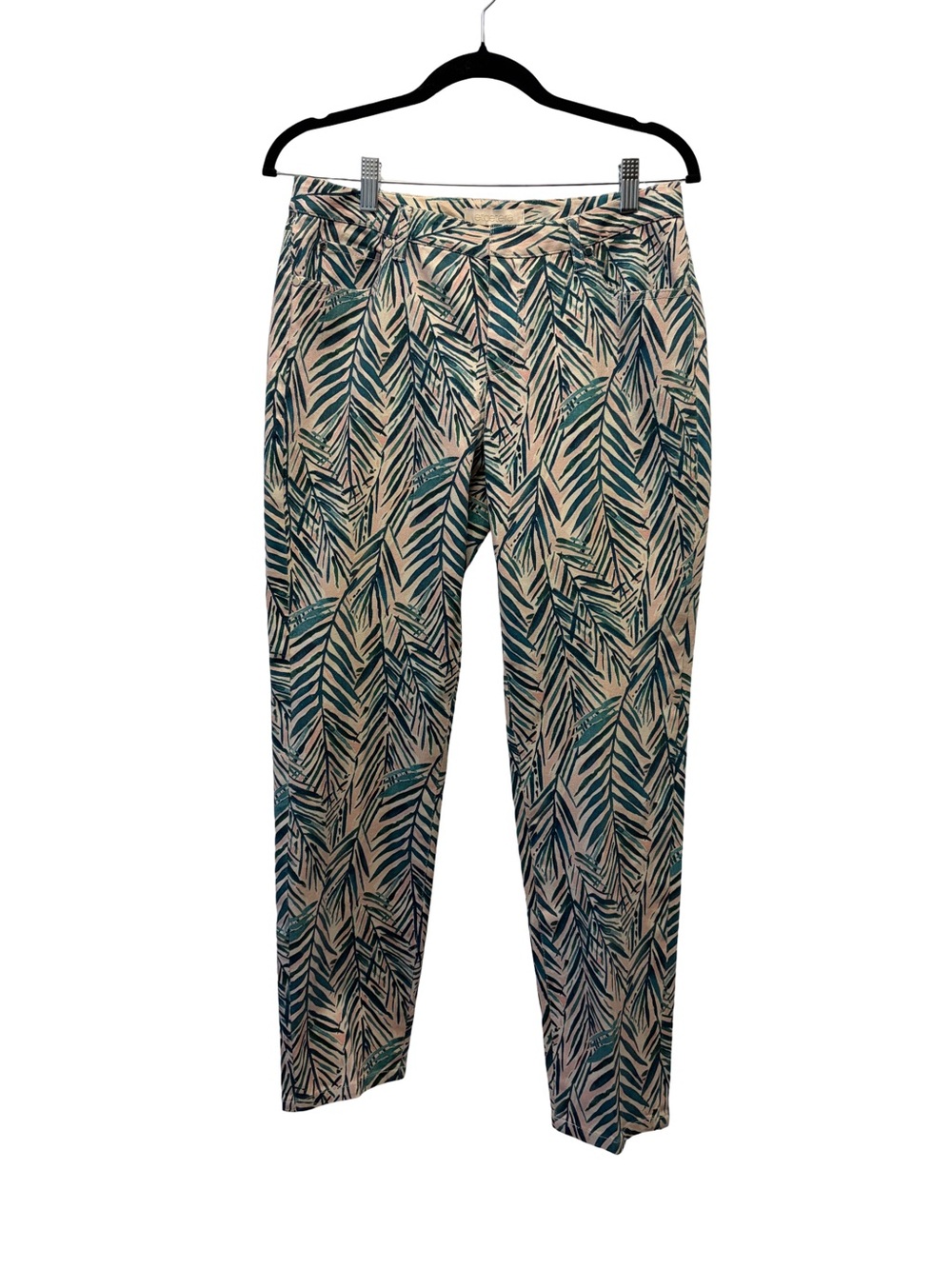 Etcetera Tropical Print Teal Skinny Ankle Pants Size 6